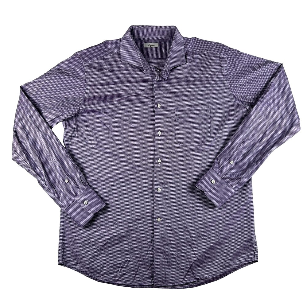 Ingram Dress Shirt Mens Large Purple Geometric 100% Cotton Italy Long Sleeve